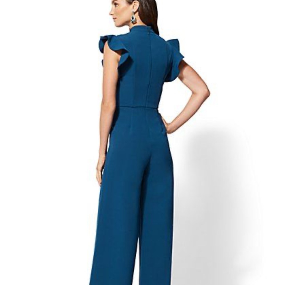 New York & Company BLUE  Ruffle Sleeve Jumpsuit
